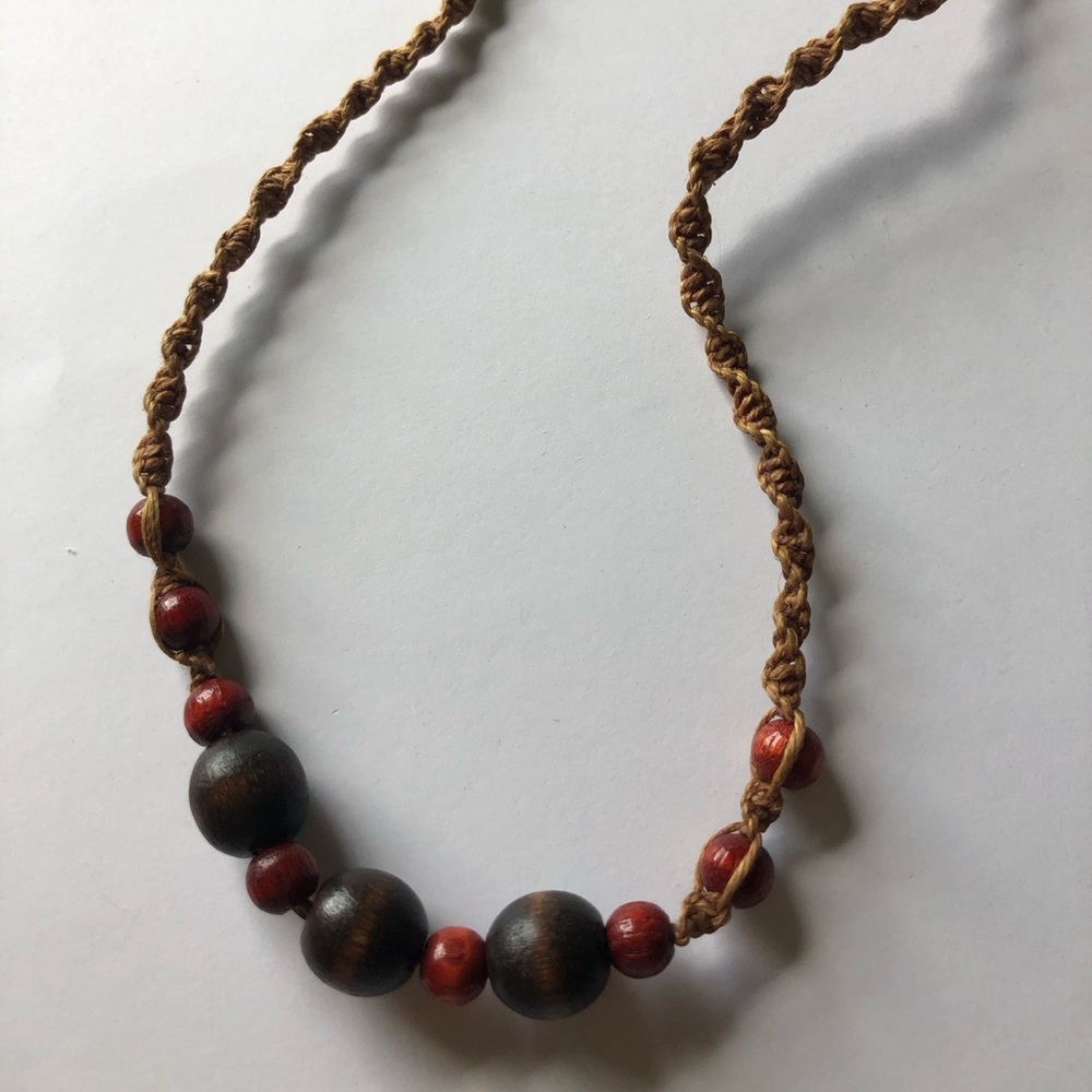String and wood bead necklace